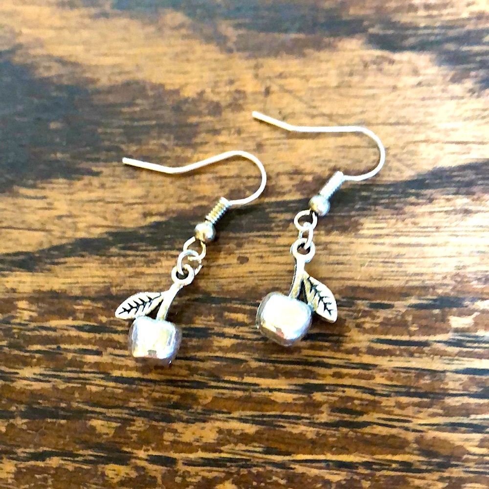 3/$15 • Silver Apple Teachers Pet dangle earrings